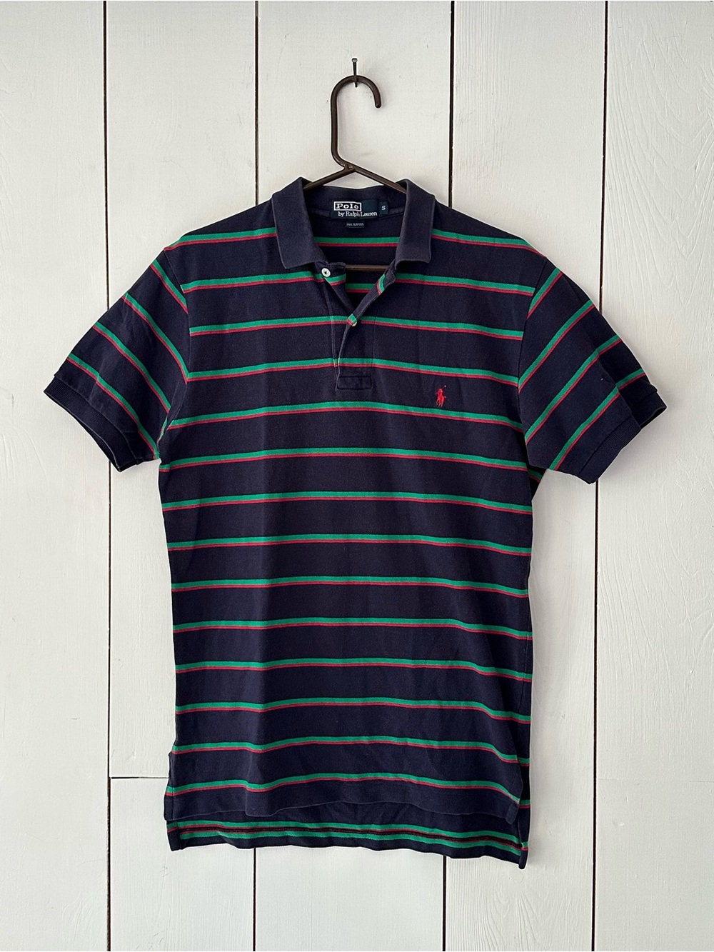 Polo Ralph Lauren Striped Polo Shirt Sz S Navy Blue Red Green Preppy